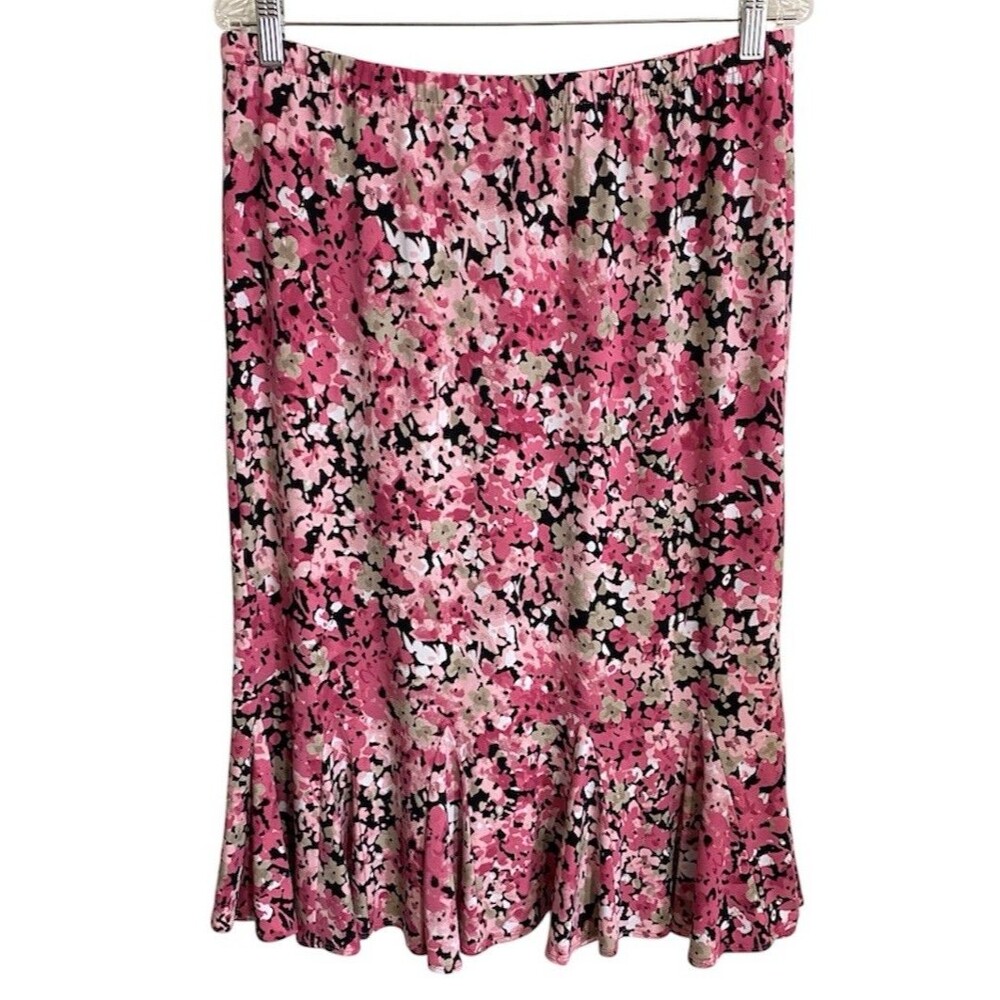 Allison Daley 90s Floral Midi Skirt Sz 14 Pink Ruffle Hem Y2K Feminine Summer